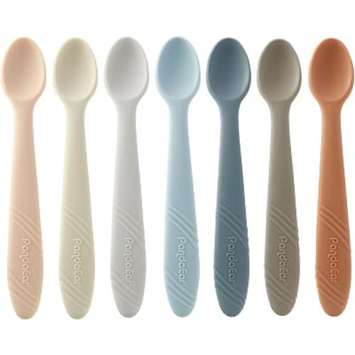 PandaEar 7 Pack Silicone Baby Spoons, First Stage Self Feeding Utensils