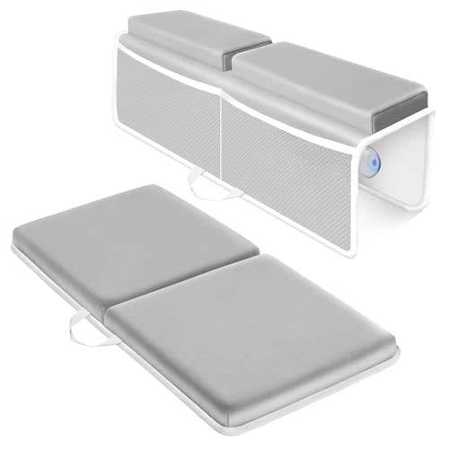 KJR Bath Kneeler and Elbow Rest Pad Set for Baby Bathing, Thick Quick Drying Memory Foam Kneeling Mat with Toy Organizer Pockets, Comfortable Non Slip Bathtub Knee Saver Support for Knees, Arms（Gray）