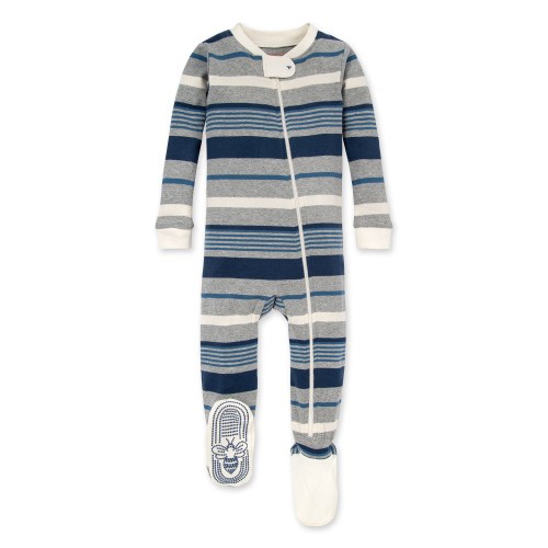 Multi Stripe Organic Baby Zip Front Snug Fit Footed Pajamas