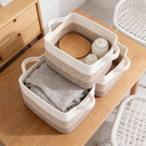 Rebrilliant Woven Storage Baskets 3-Pack, Rectangular Decorative Organizer Bins For Shelves, Closet, Nursery, Handmade From Soft Natural Cotton Rope For Toys, Books, Clothes & Towels | Wayfair