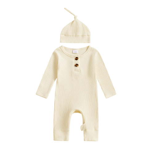 BemeyourBBs Preemie Newborn Going Home Outfit Baby Boy Girl Ribbed Knit Romper Hat Set Long Sleeve Button One Piece Jumpsuit Spring Fall Winter Sleepers Clothes