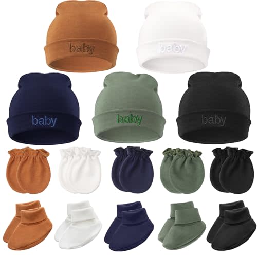 BQUBO Newborn Baby Hat Mittens Socks Set Infant Cotton Beanie Gloves Thick Warm Socks for 0-6 Months Boys Girls