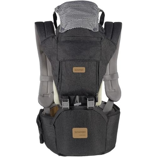 SONMEI Ergonomic Baby Carrier with Hip Seat, 360° Positions, Soft and Breathable, All Seasons, for Newborns and Toddlers, Hiking Shopping Travelling