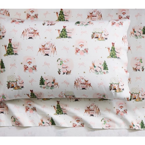 Blush Holly Jolly Santa Organic Flannel Sheet Set