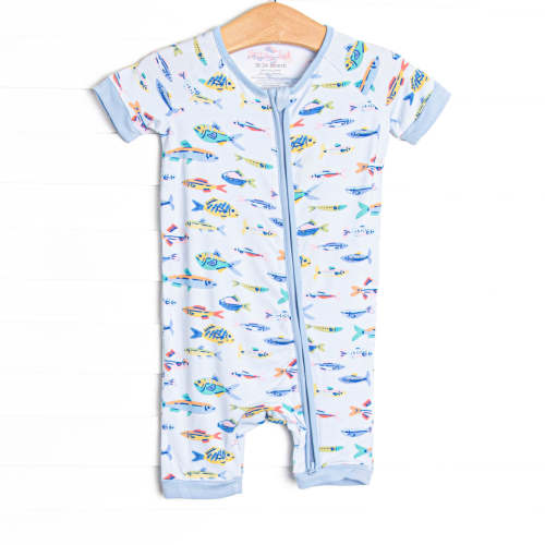 Shimmering Scales Bamboo Short Zippy Pajama, Blue – Stitchy Fish