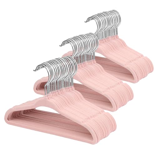 ManGotree 11" Baby Velvet Hangers, Non-Slip Kids Coat Hangers with 360° Swivel Hook, Ultra-Thin Felt Children's Hanger for Infant & Toddler Clothes, 66 Pack (Light Pink)
