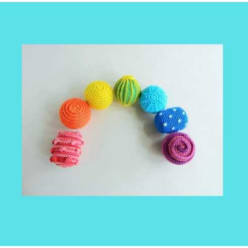 Rainbow Crochet Baby Rattle Balls, Montessori Sensory Toy, Set of 7