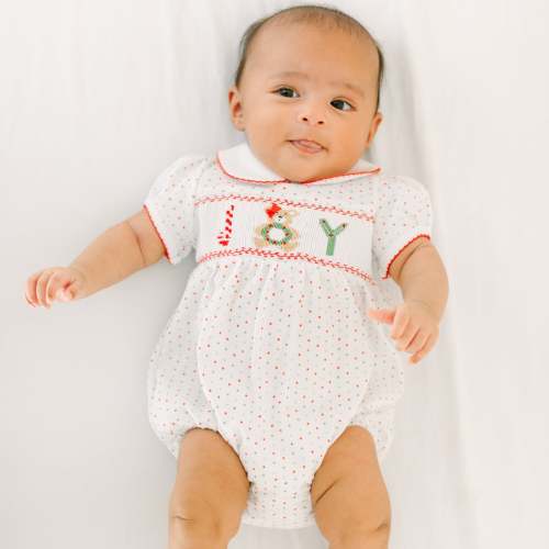Christmas Joy Classics Smocked Short Sleeve Bubble - Red Girl