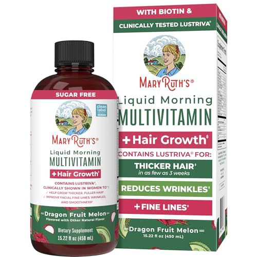 MaryRuth's Liquid Multivitamin + Hair Growth | Biotin 10000mcg | Lustriva Hair Growth Supplement | Clinically Tested in Women for Thicker Hair & Facial Wrinkle | Skin Care | Ages 18+ | 15.22 Fl Oz