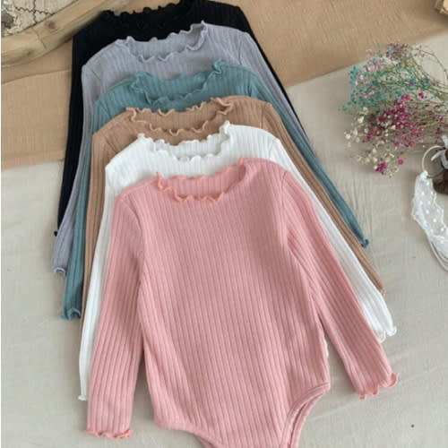 SHEIN LMoss Kids LMoss 6pcs/Set Newborn Baby Girl Cute Knitted Solid Color Long Sleeve Romper Set, Autumn/Winter