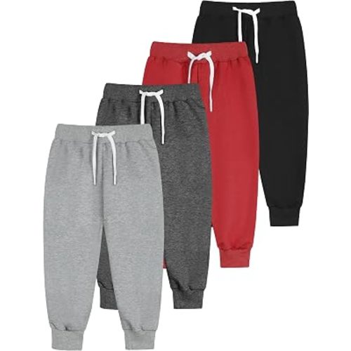 Resinta 4 Pack Toddler and Boys Joggers Sweatpants Cotton Kids Active Pants with Drawstring Casual Athletic Clothes