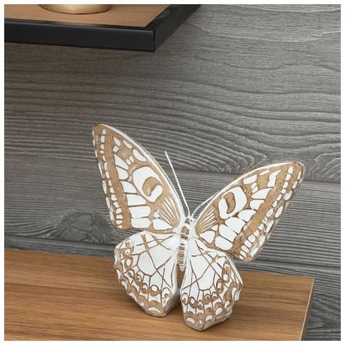 Whitewash Wood Grain Butterfly Figurine