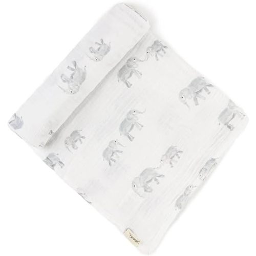 PEHR Muslin Cotton Swaddle, Follow me Elephant | Organic Baby Blanket | Ultra-Soft & Versatile | Playful Animal Print | 47” x 47”