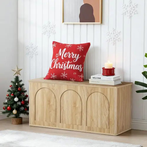 Giratree 39'' Shoe Storage Bench, Wood Storage Chest with Flip-Top, Farmhouse Wooden Storage Chest for Hallway, Bedroom, Living Room - TikTok Shop