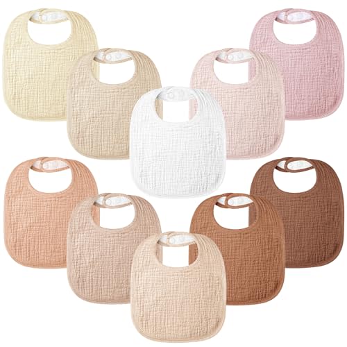100% Cotton Muslin Baby Bibs 10-Pack Baby Drool Bibs for Unisex Baby Toddlers Infant Newborns Drooling and Teething