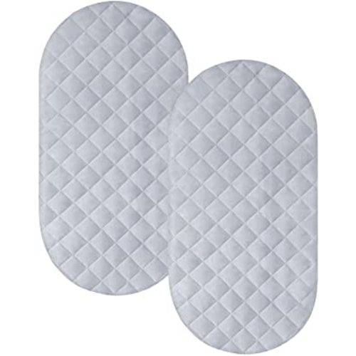 Bassinet Mattress Pad Cover Fit for Hourglass/Oval Bassinet Mattress, Waterproof Bassinet Mattress Protector Quilted Bassinet Sheets (32"x17") 2 Pack for Boys & Girls, Gray