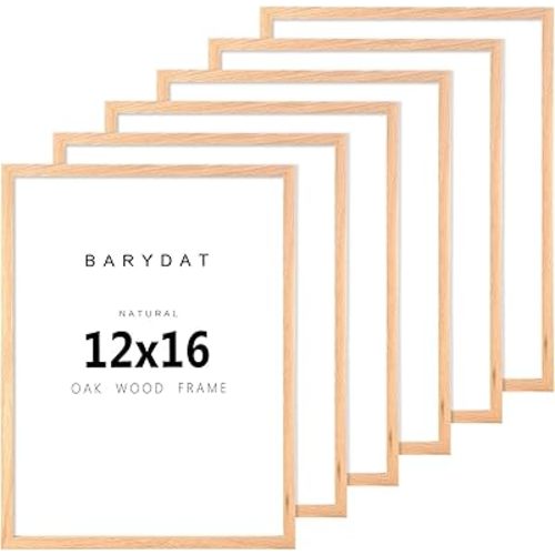Barydat 6 Pack12 x16 Wood Picture Frames Oak Wooden Poster Frame, Natural Beige Minimalist Gallery Frame Vertically Horizontally Decor for Home, Wedding, Office, Birthday, Mother Day