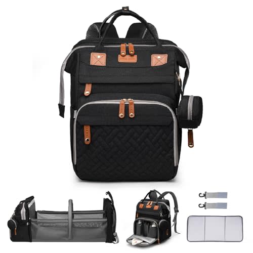 Baby Diaper Bags with Changing Station Multifunctional Waterproof Diaper Bag Backpack Travel Baby Bag with Changing Pad, Pacifier Case,Baby Essentials(Black)