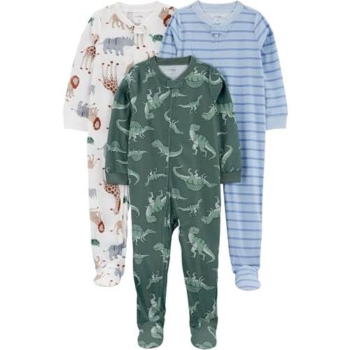 Simple Joys by Carter's Toddlers and Baby Boys' Loose-Fit Flame Resistant Fleece Footed Pajamas, Pack of 3