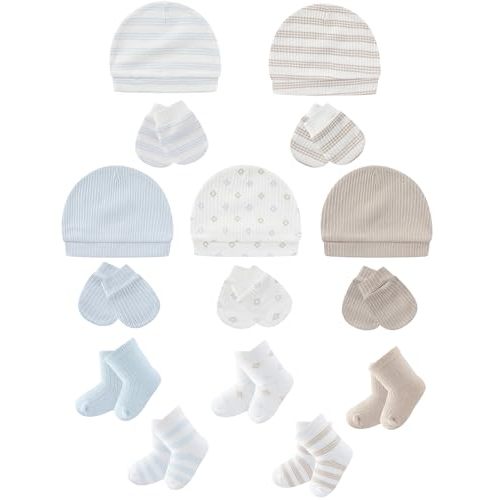 Baby Hats Mittens and Socks Set Soft Cotton Newborn Hat Glove for Boys Girls 0-6 Month