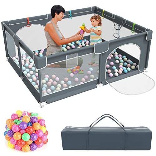 Baby Playpen,Kids Large Playard with 50PCS Pit Balls,Indoor & Outdoor Kids Activity Center,Infant Safety Gates with Breathable Mesh,Sturdy Play Yard for Toddler,Children's Fences Packable & Portable