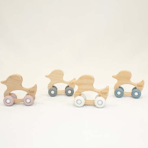 Silicone & Beechwood Duck Rollin' Friends Toy | Calla and Friends