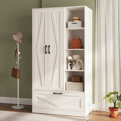 Winston Porter Elborough Wooden Wardrobe With 4 Open Storage Shelves, 70.87" Utility Storage Cabinet Armoire & Reviews | Wayfair