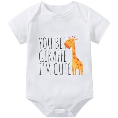 You Bet Giraffe I'm Cute Baby Clothes Short Sleeve Funny Infant Romper White Newborn Outfits