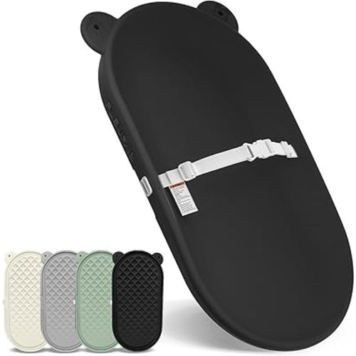Changing Pad, Wipeable Diaper Changing Pad with Safety Belt for Changing Table, Nursery, Dresser, EVA Non-Slip Baby Changing Table Pad, Black