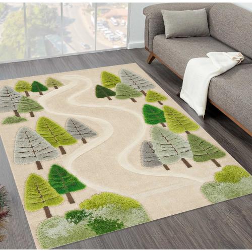 Forest Path Area Rug, Woodland Tree Design Carpet, Neutral Green Nature Rug for Living Room, Nursery, Bedroom,printed rug