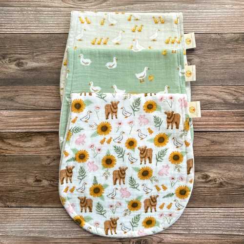 Organic Bamboo Muslin Burp Cloths - 3 Assorted Goose Prints for Baby Shower Gifts & Nursery