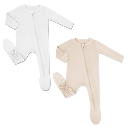 HAPIU Rayon from Bamboo Baby Footed Pajamas, 2 Way Premium Zipper, Footie for Baby Boy Girls, Newborn-24 Months