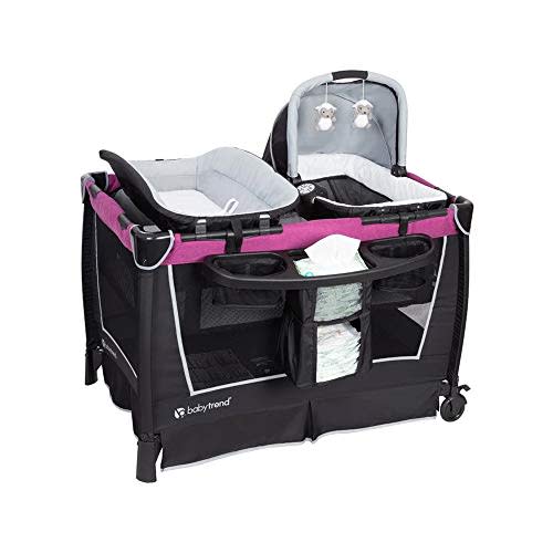 Baby Trend Retreat Nursery Center, Mulberry | Portable Playard with Changing Table, Rocking Bassinet for Babies and Toddlers