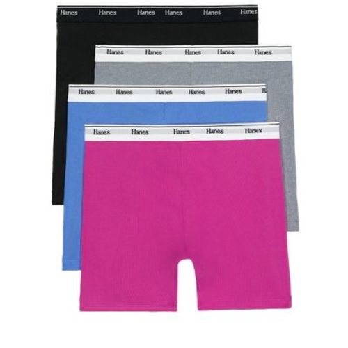 Hanes Originals Women's Mid-Thigh Boxer Brief Underwear, Breathable Stretch Cotton, 4-Pack Assorted XL