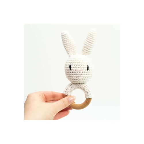 Baby Interactive Wooden Toy Rattle with Crochet Animal