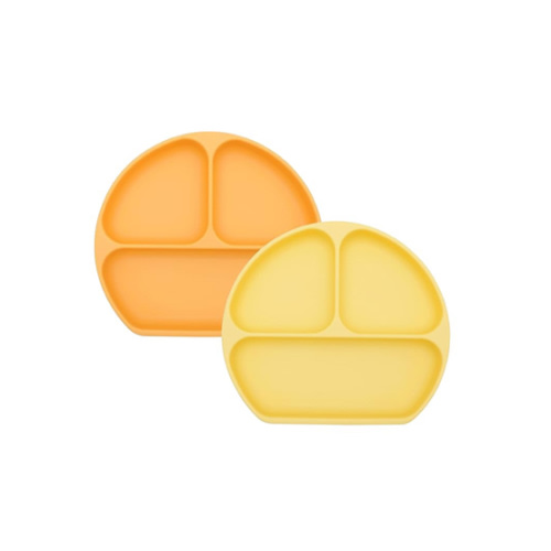 Bumkins Toddler and Baby Suction Plate, Silicone Divided Grip Dish for Babies and Kids, Baby Led Weaning, Children Supplies, Non Skid Bottom, Platinum Silicone, 6 Months Up, Tangerine and Pineapple