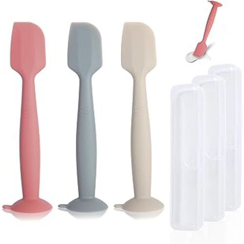 Diaper Spatula with Case, 3 Pack Baby Diaper Cream spatulas with 3 Storage Boxes, Soft Silicone Diaper Cream Applicator Butt Paste Spatula with Suction Base Full Size