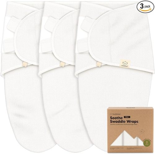3-Pack Organic Swaddles for Newborns, Baby Sleep Sacks 0-3 Months - Baby Swaddle Wrap, Newborn Wearable Blanket, Infant Sleep Sack for Girls, Boys, Soft & Snug, Large Hook & Loop Closure (Soft White)