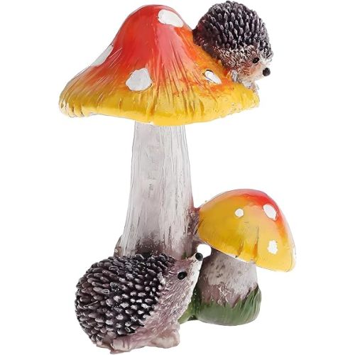 MUAMAX Fairy Mushroom Miniature Mushrooms Ornaments Hedgehog Outdoor Mushroom Figurine Fairy Garden Accessories Decor Small Garden Decoration