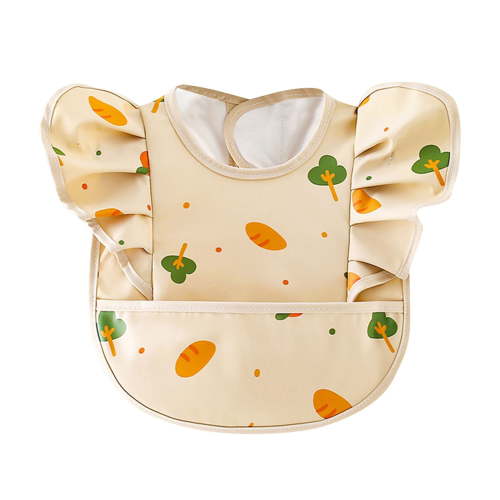 Zwiiyzr Baby and Toddler Bibs, Bibs for Girls and Boys Large for 0-5 Years, Flutter Short Sleeve Waterproof Bib for Kids Khaki