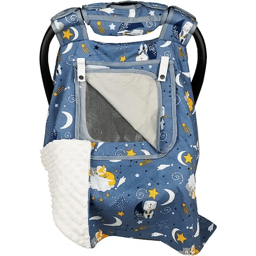 Car Seat Covers for Babies & Newborn Nursing Cover, Multi in 1 Cozy Baby car seat Covers-carseat Canopy, All Seasons Winter Suitable, Smart Opening, Sturdy Fasten Loop, Neutral, Cotton & White Minky;