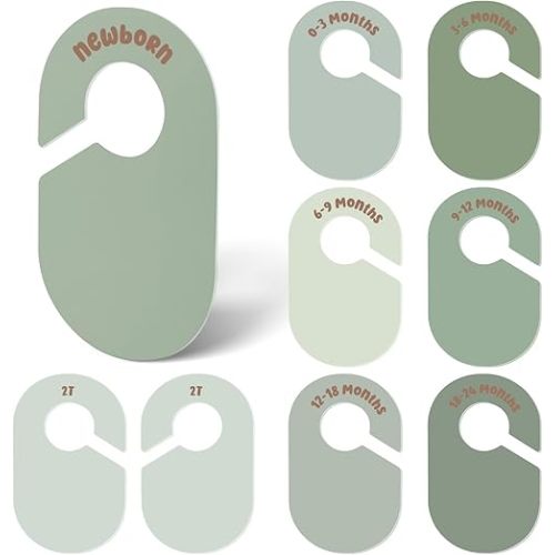 Baby Closet Dividers, Double Sided Nursery Clothes Size Separators for Newborn to 2T, Round, Green, 8 Pcs