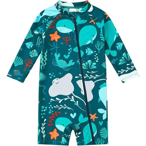 Baby Boy Swimsuit Rash Guard Shirts Toddler Boy Swimwear Full Zipper UPF 50+ Sun Protection Infant One Piece Bathing Suit