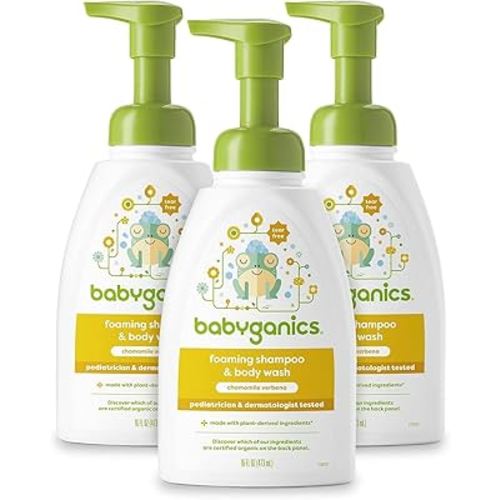 Babyganics Baby Shampoo + Body Wash Pump Bottle, Chamomile Verbena, 16oz, 3 Pack