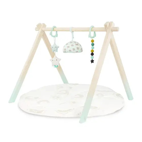 B. toys – Wooden Baby Play Gym – Activity Mat – Starry Sky – 3 Hanging Sensory Toys – Natural Wood – Babies, Infants