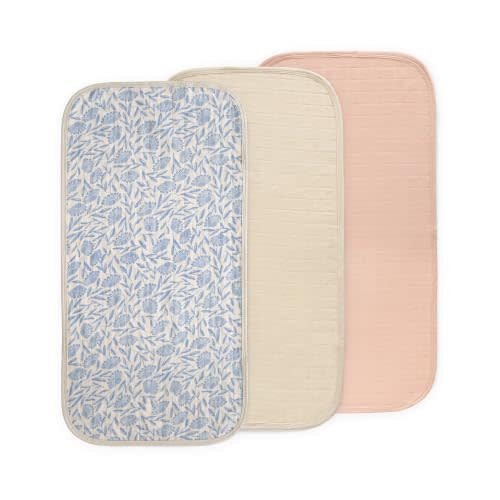 mushie Water Repellent Changing Pad Liners | Cotton (Blue Flowers Combo) | 3 Pack, Water repellent, Machine washable, Fits in diaper bag