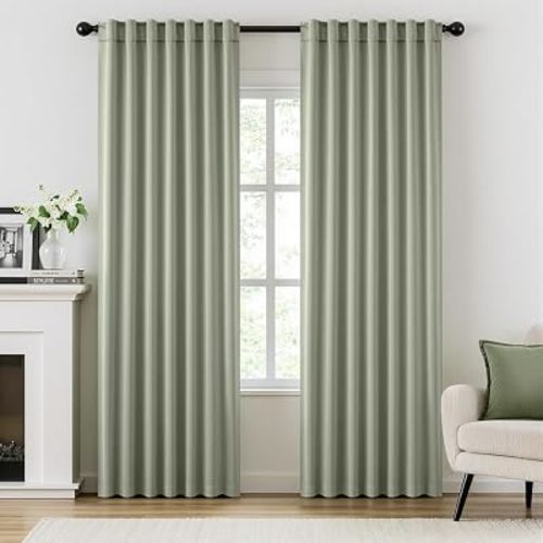 ANRODUO Sage Green Back Tab Blackout Curtains 84 Inch Length 2 Panels