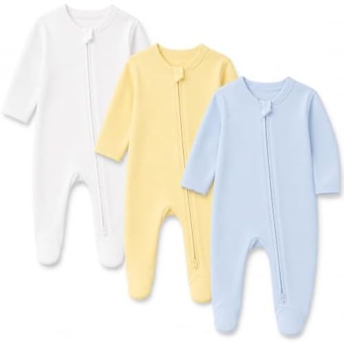 Aablexema Baby Pajamas Organic Cotton Zipper Outfit Newborn Infant One-Piece Footies with Mitten Cuffs