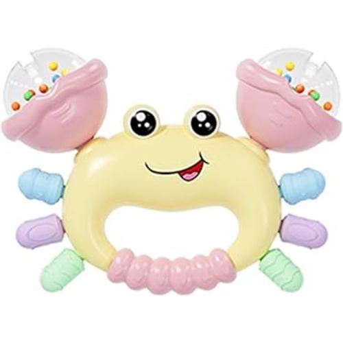 HAOHAOSHUA Baby Crab Rattle Toy - ABS Material, Handheld Crab Shaped Toy for Infants, Early Education Grip & Smart Toy for Newborn Boys and Girls(345A) (Yellow)
