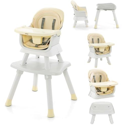 INFANS 8 in 1 Baby High Chair, Convertible Highchair for Babies and Toddlers, Infant Dining Booster Seat, Building Block Table, Kids Stool Table Chair Set with Removable Tray